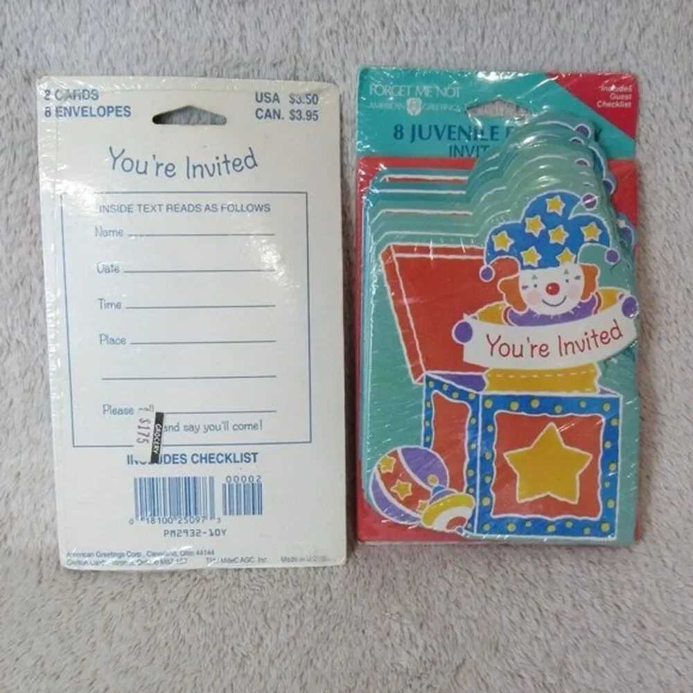 Kids Birthday Party Invitations Jack in the Box Forget Me Not Children NOS VTG