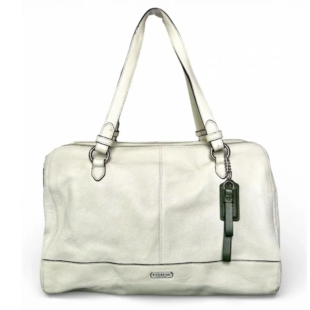 Coach Vermillion Park Kathryn Triple Zip White Soft Pebble Leather Satchel Bag
