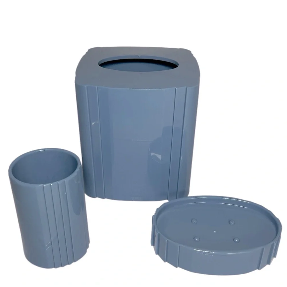 Vintage 1980’s 3-Piece Acrylic Wedgewood Blue Bathroom Accessory Set.