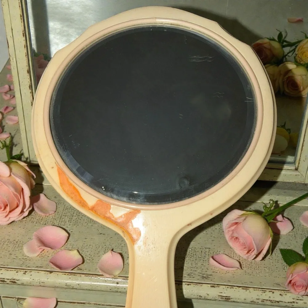 Vintage Cream Hand Mirror and file celluloid Set