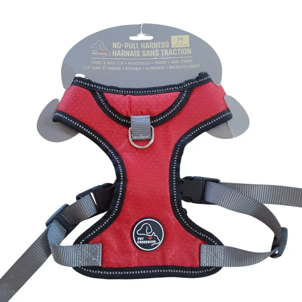 No Pull Dog Harness Size Medium Red Adjustable Padded Vest Walk Pet Obsession