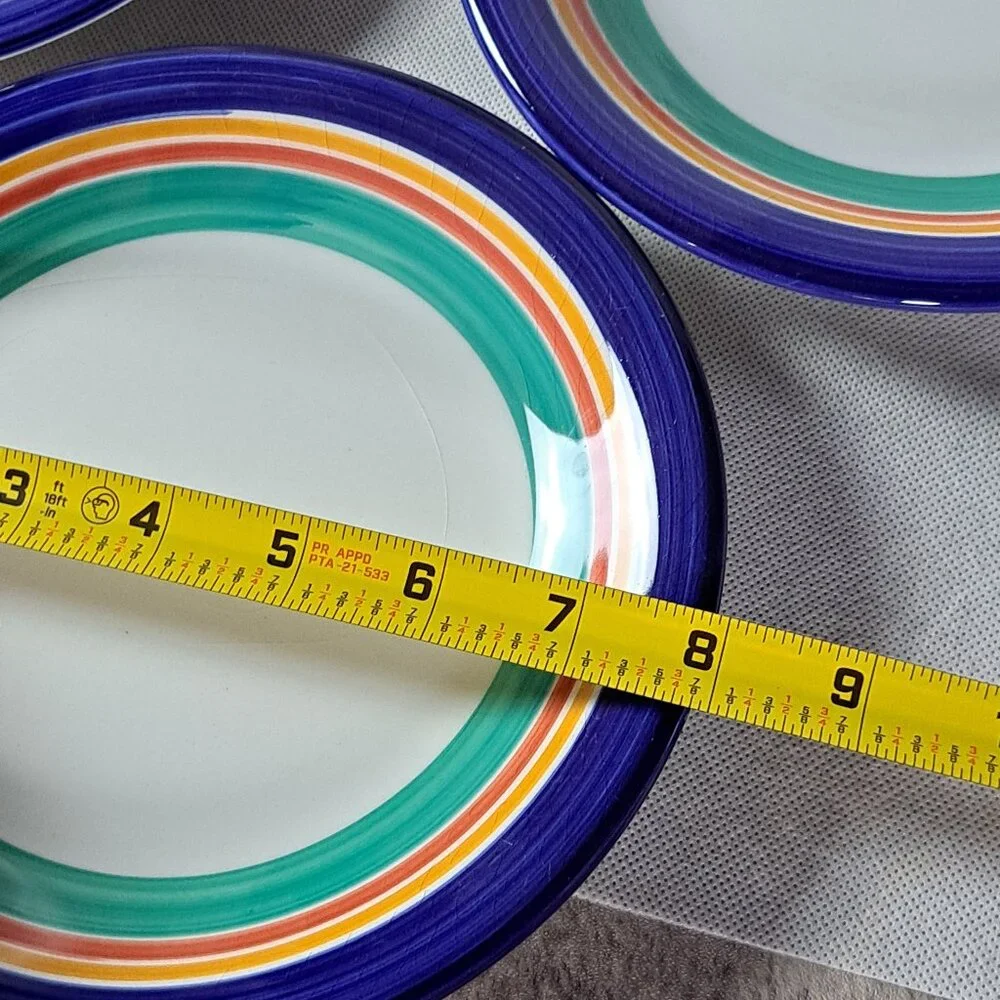Crate & Barrel Striped Salad Dessert Plates 8” Made In Italy Set Of 3