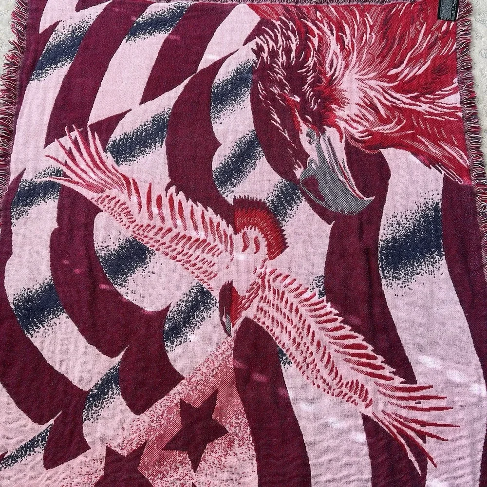 Vintage Tapestry Throw Blanket Goodwin Weavers USA Patriotic Eagle American Flag