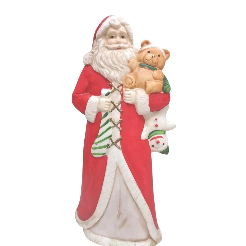 Vintage Taiwan Porcelain Santa Figurine holding teddy bear, Christmas,‎ Holiday