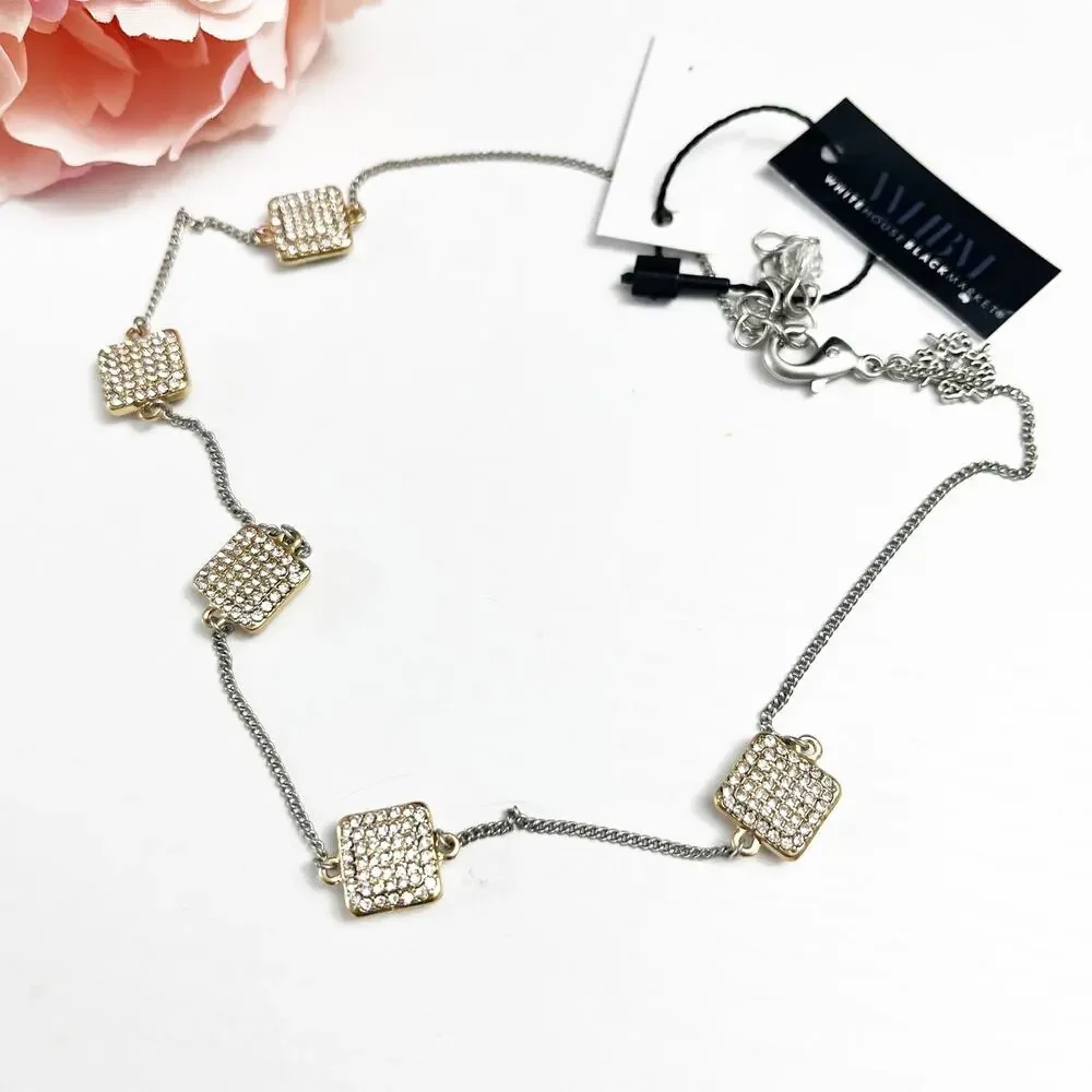 NEW White House Black Market Silver Chain & CZ Necklace
