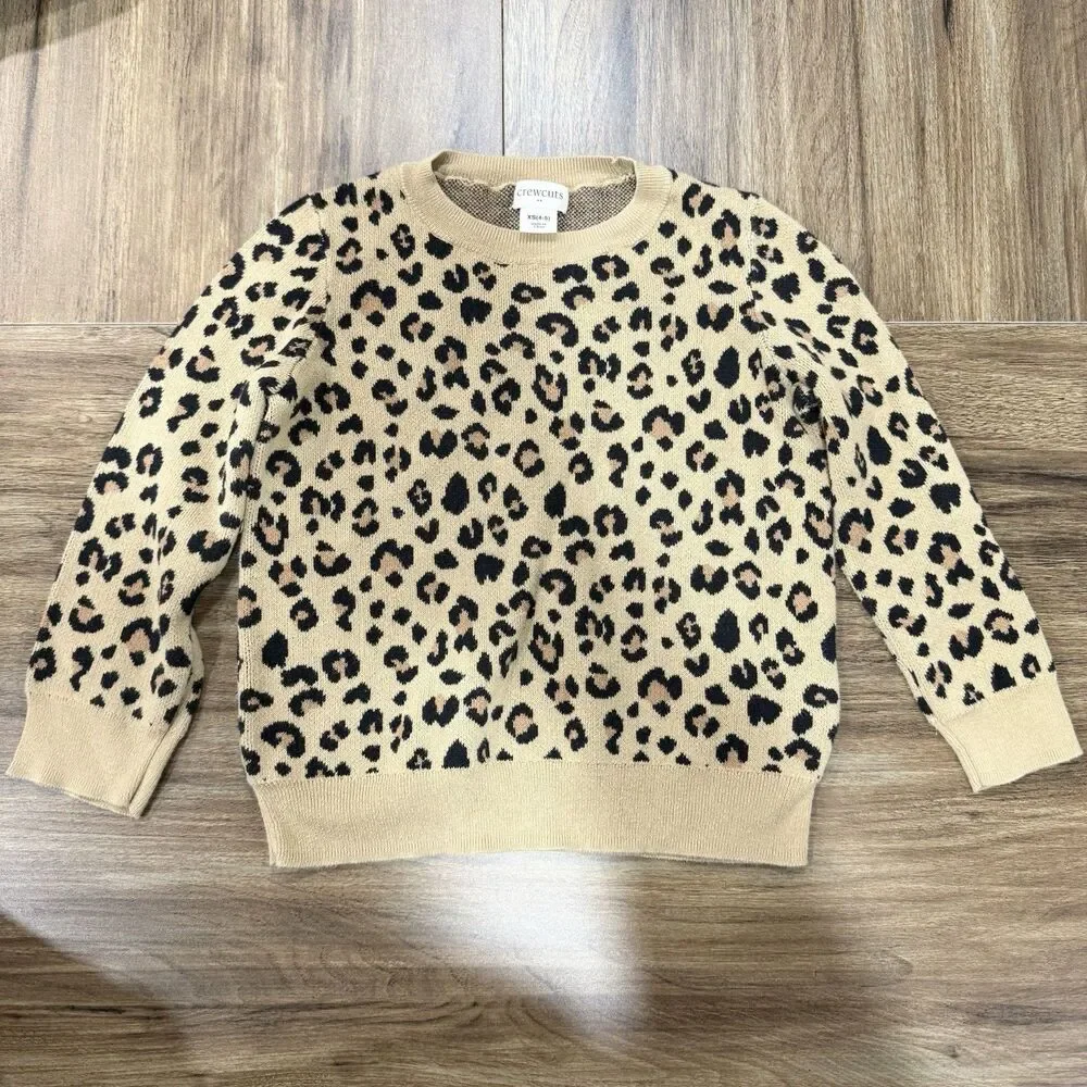 Crewcuts Leopard Print 100% Cotton Pullover Sweater Girls Size XS 4-5