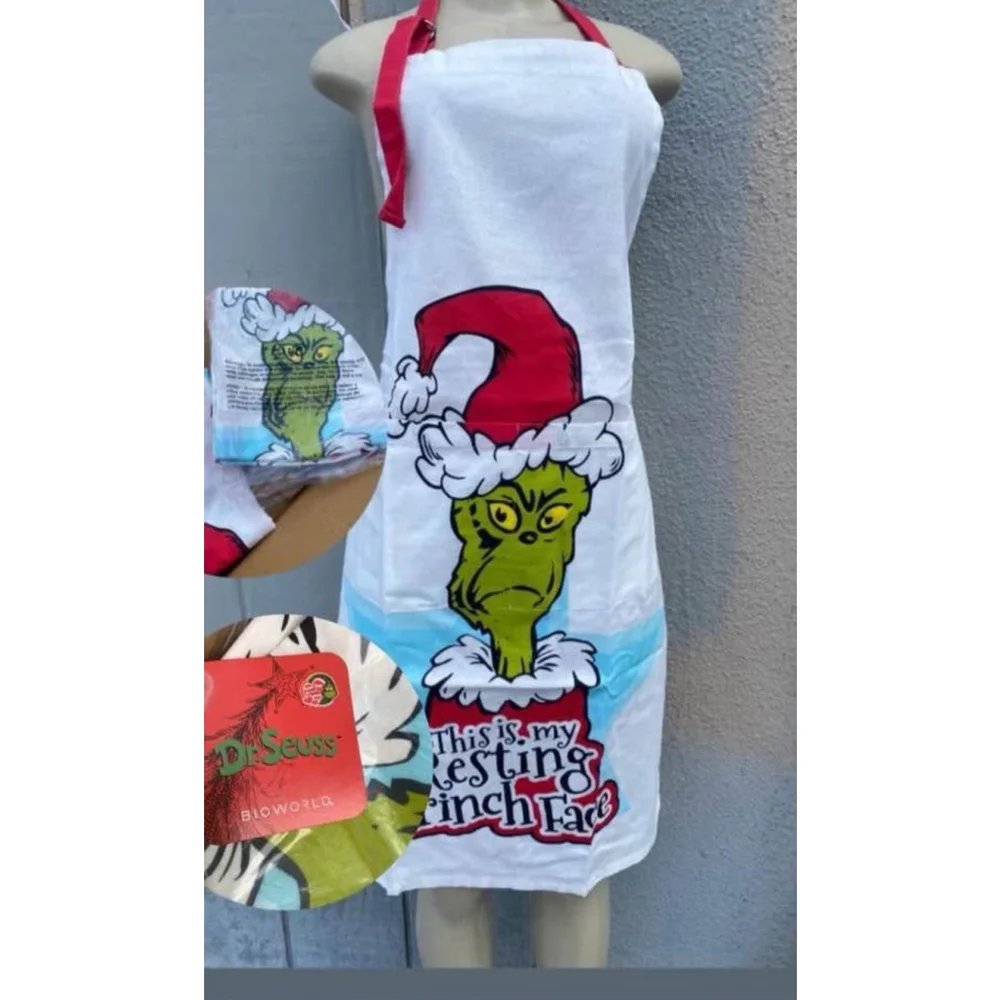 Dr. Seuss Stole Christmas Resting Grinch Face Kitchen Cooking Apron NWT
