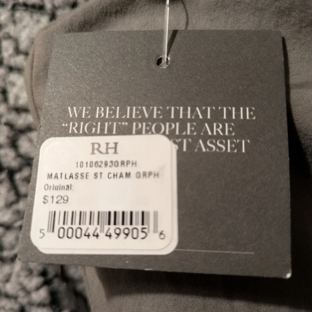 New Restoration Hardware RH Matlasse Pillow Cover Sham Graphite