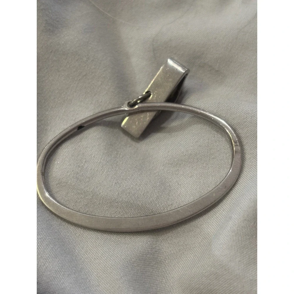 Vintage SWANK Mens Oval Link Tie Bar Clip Silver Tone Classic Formal Accessory