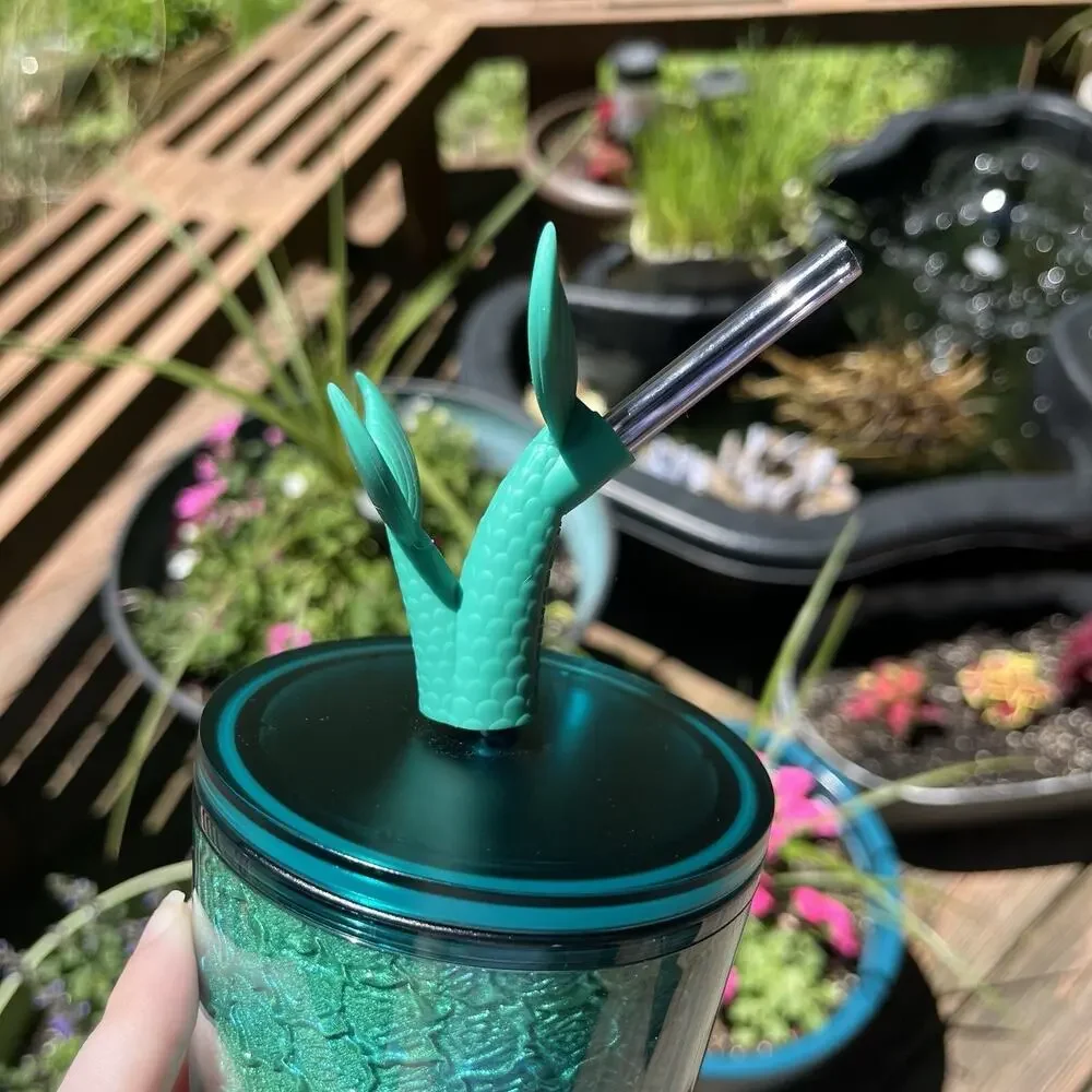 Starbucks 2025 Holographic Aqua Twin Mermaid Tail Straw Topper Tumbler NWT