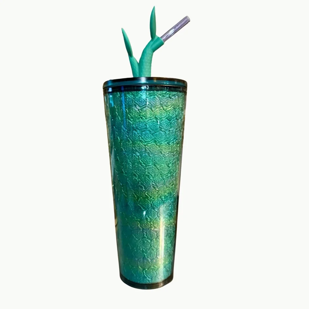 Starbucks 2025 Holographic Aqua Twin Mermaid Tail Straw Topper Tumbler NWT