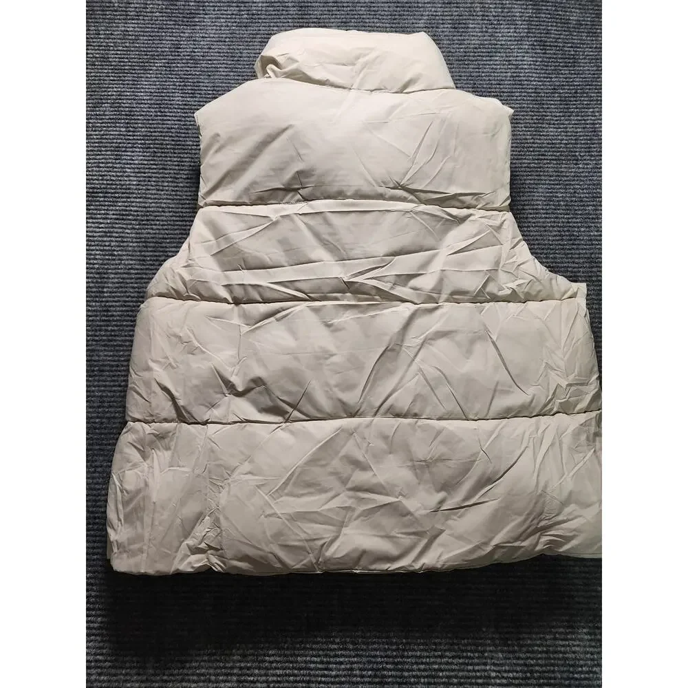 Puffit Cream Womens L High Neck Puffer Vest Side Pockets Outerwear Cozy