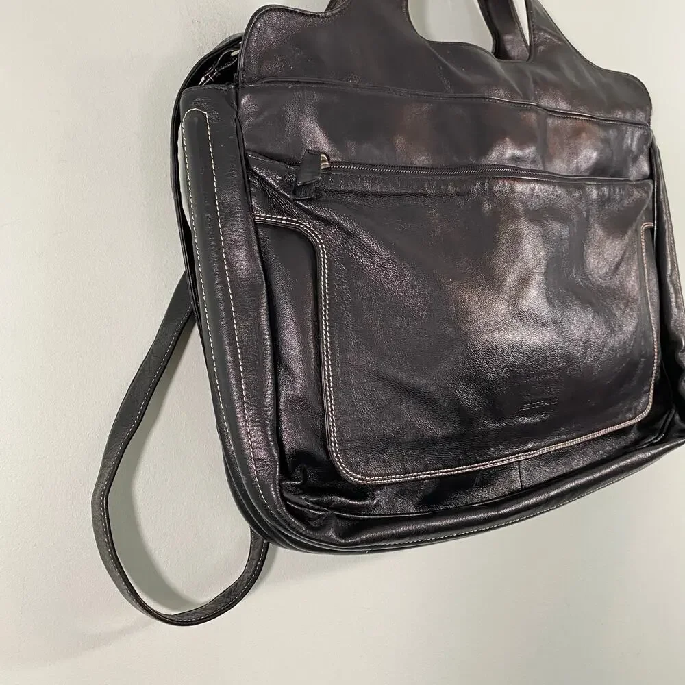 Les Copains Vtg Made In Italy Top Handle Laptop Leather Bag with Crossbody Strap