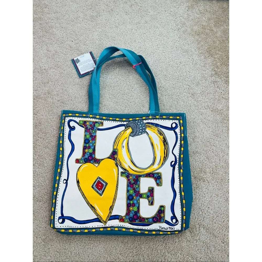 Brighton New Colorful LOVE Heart Canvas Tote Bag