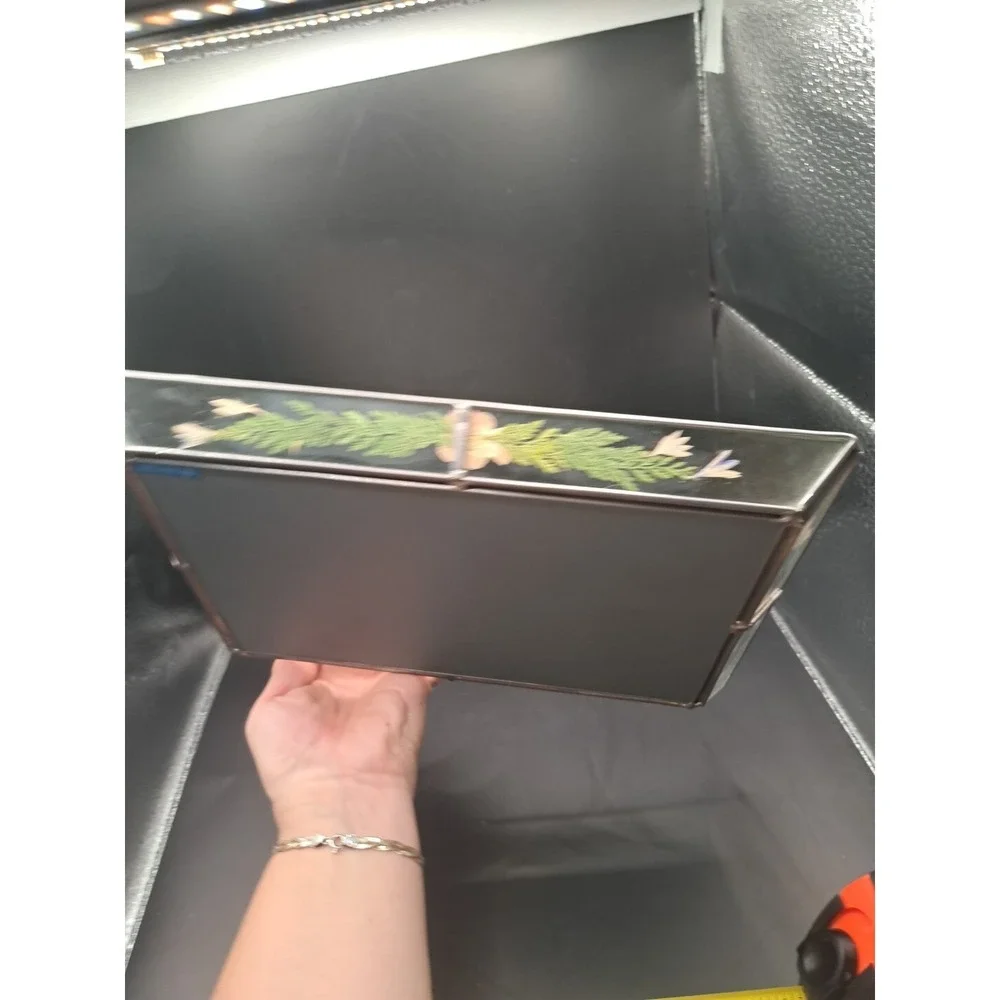 Vintage International Silver Company Glass Handpainted Floral Vanity Tray GUC