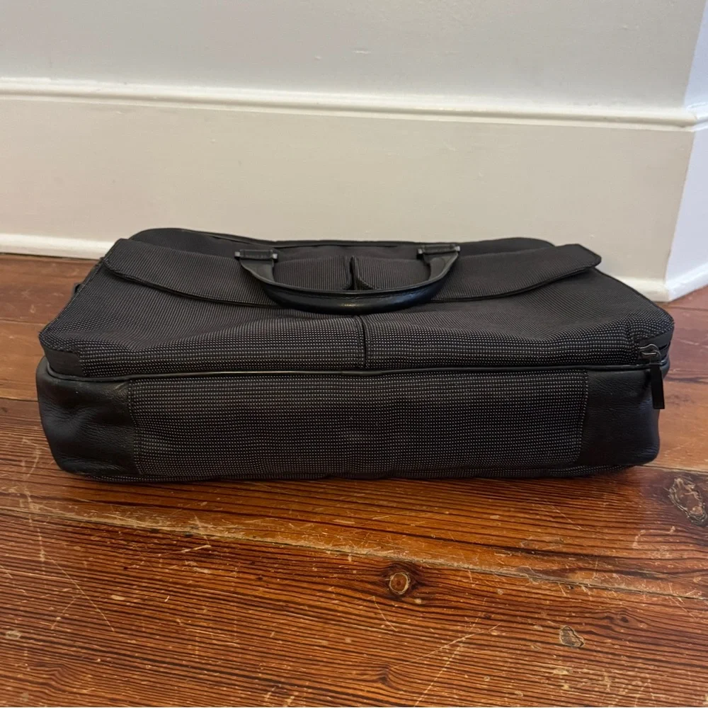 Dunhill Black Leather Dark Gray Canvas Business Bag Briefcase Men Tech Sleeve