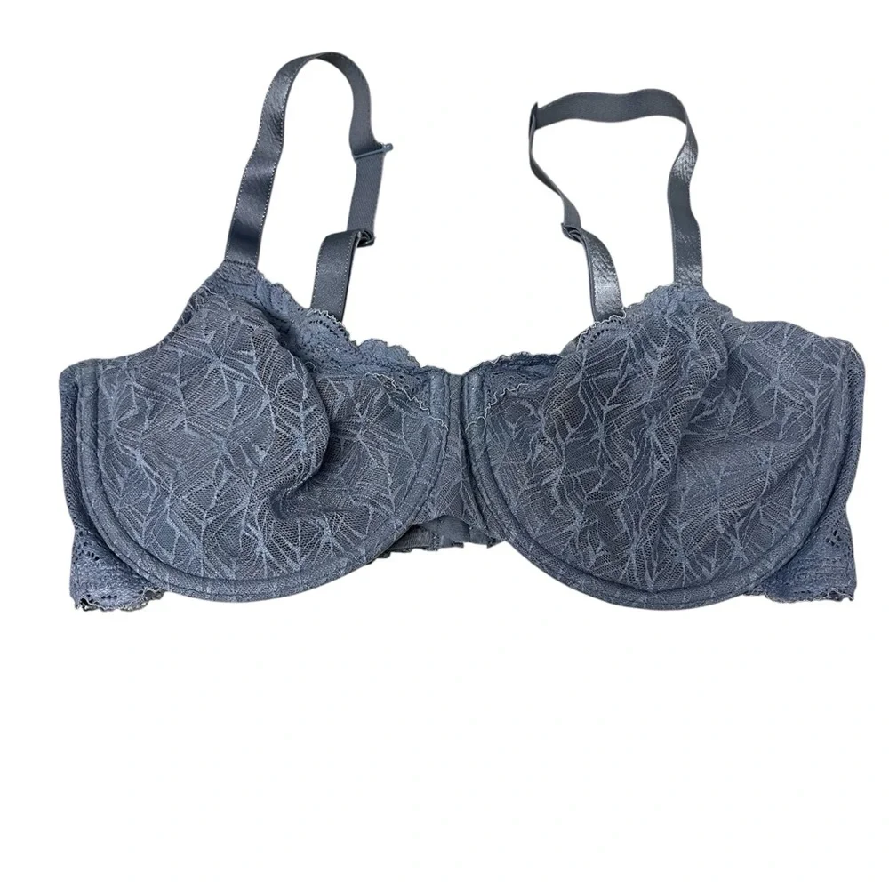 Wacoal Vivid Encounter Lace Underwire Blue Gray Sz 34DDD