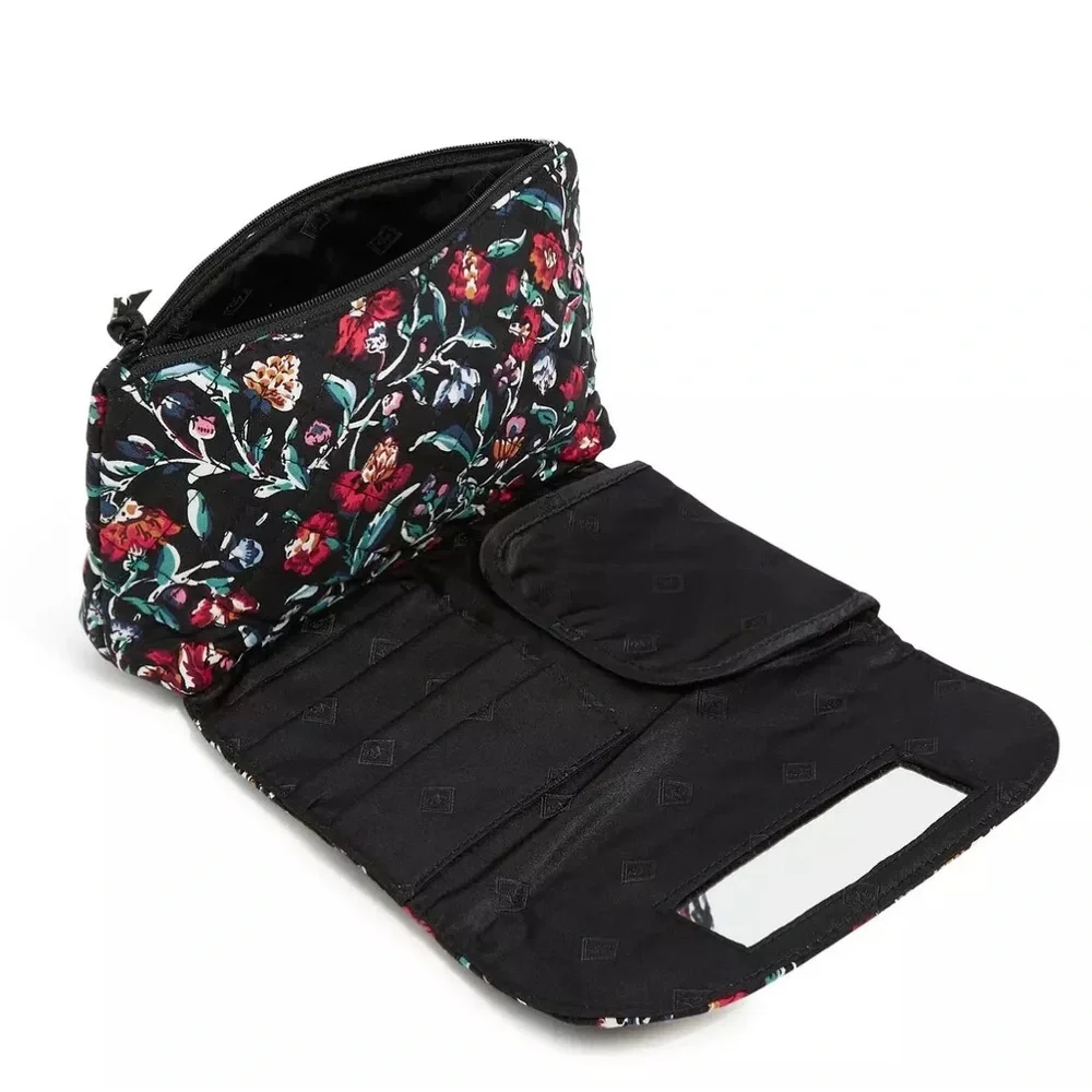 Vera Bradley Brush & Cosmetic Case in Perennials Noir