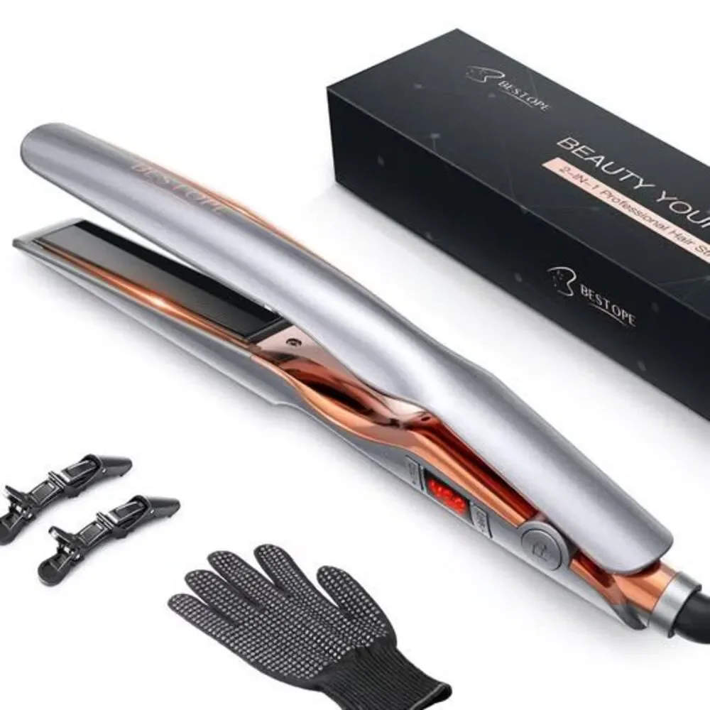 BESTOPE Hair Straightener and Curler 2 in 1, Professional Ceramic Flat Iron