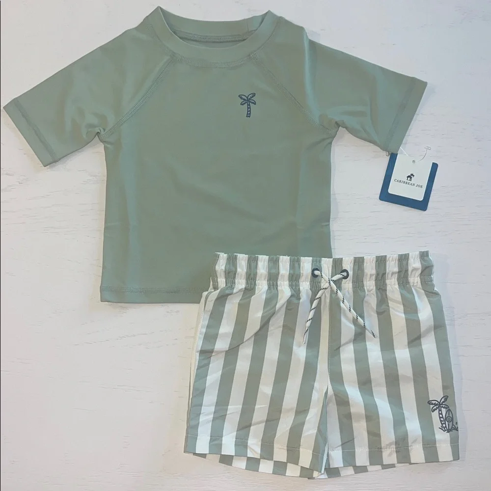 Caribbean Joe Sage Green Kids Swim Rashguard Set 2T 3T 4T 5T