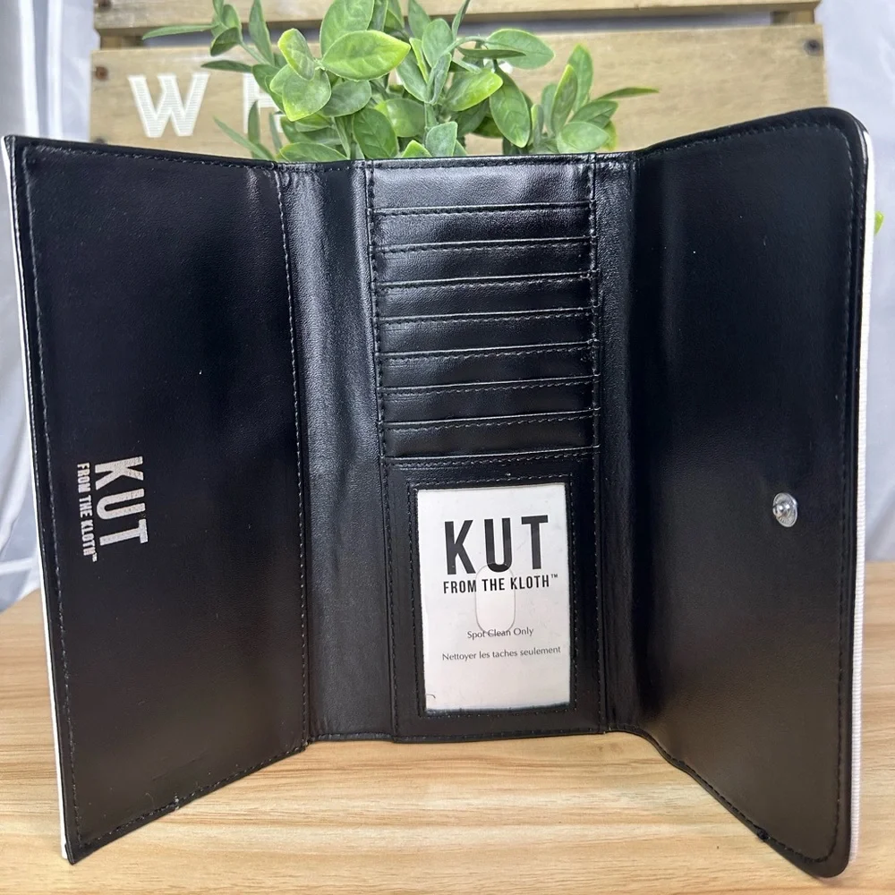 KUT from the cloth Vegan leather Wallet Black and white striped Brand New 8x4