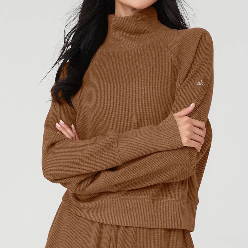 Alo Yoga Waffle Knit Weekend Escape Cowl Neck Sweater