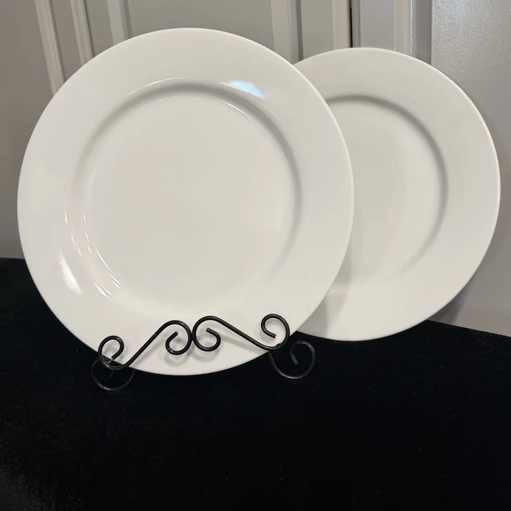 Crate&Barrel Elegant Ceramic White Chop 12” Dinner Serving Plates Set (2)