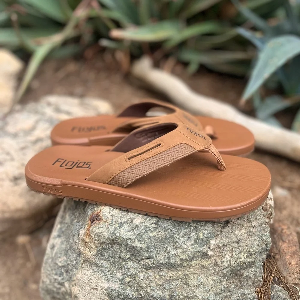 FLOJOS | Men’s Tan Brown Leather Thong Flip Flop Sandals 8