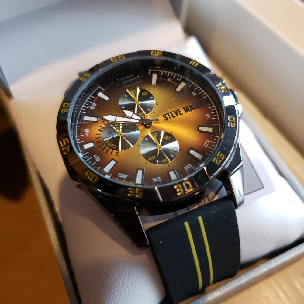 Steve Madden Black & Gold Chronograph Watch NIB!