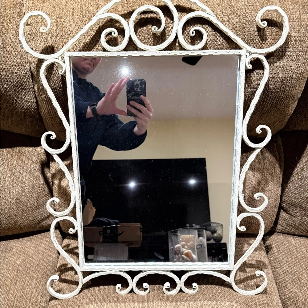 Elegant White Scrollwork Mirror