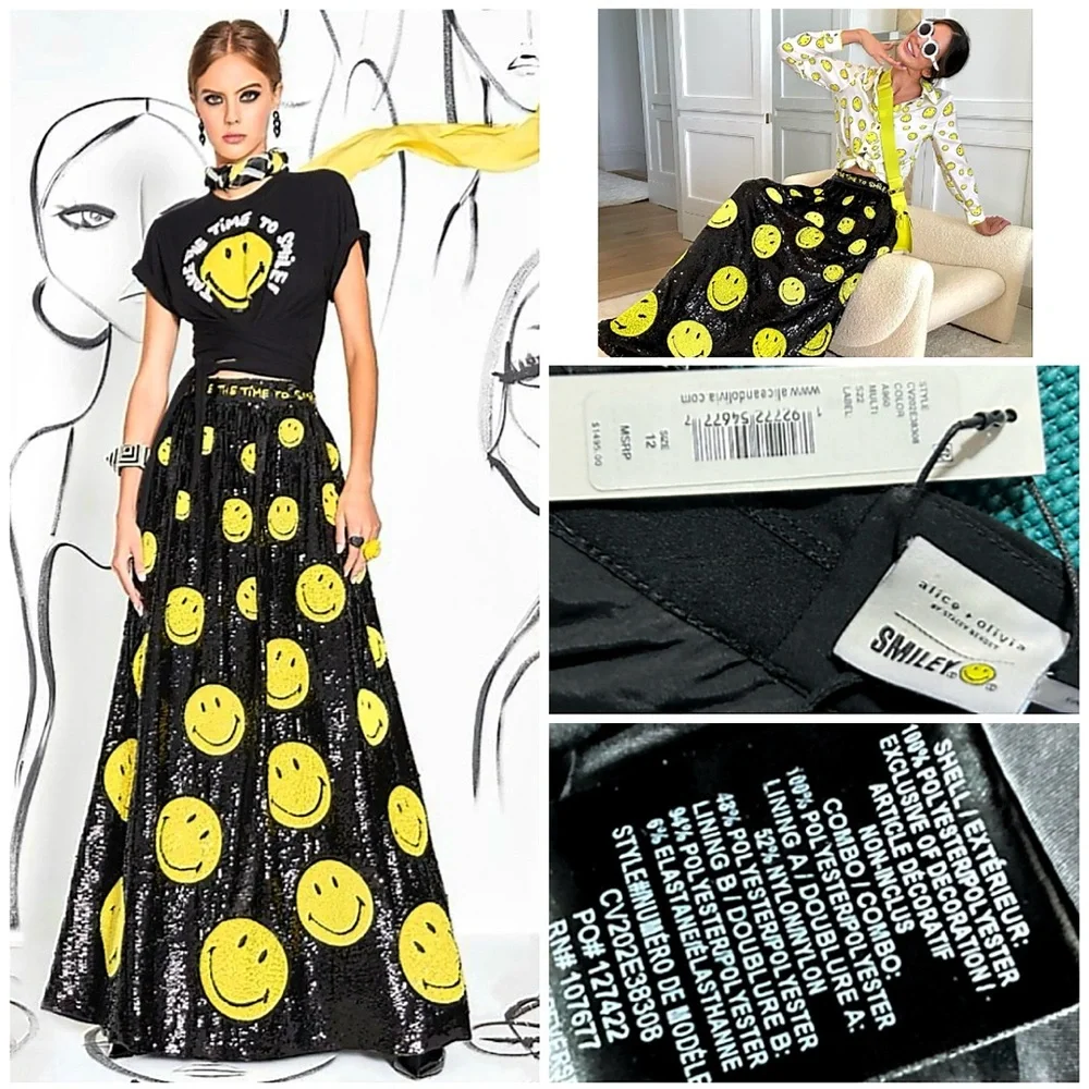 Alice + Olivia Tina Smiley Black Yellow Sequin Embellished Ball Gown Skirt