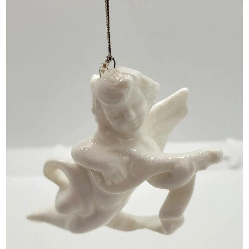 Vintage Christmas Ornament Cherub With Violin Ceramic