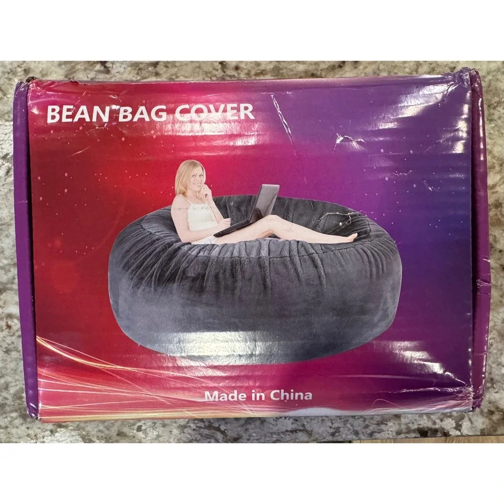 Unbranded 5ft Bean Bag Cover Charcoal Gray Plush Round Large No Filler New B6.a
