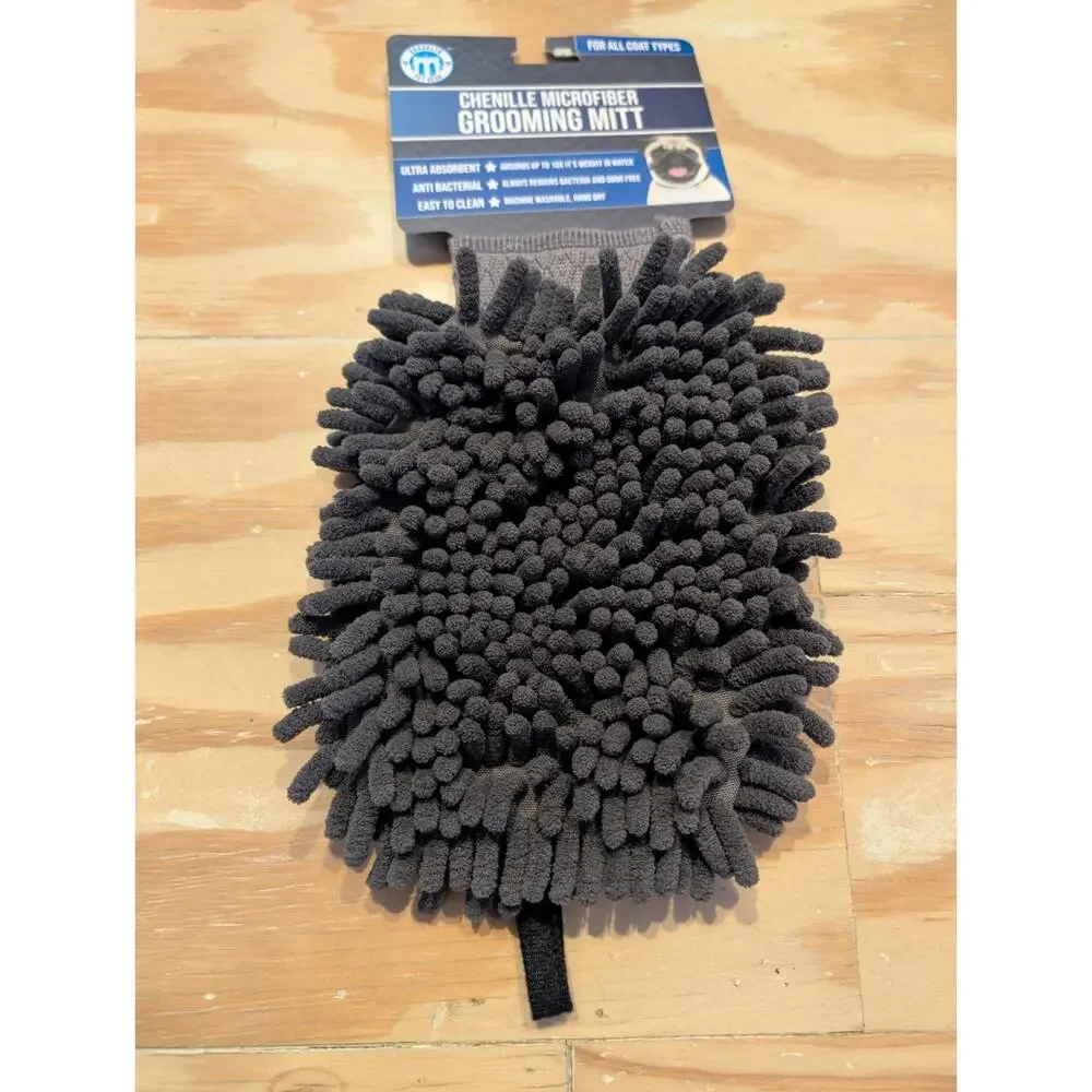 Brooklyn Pet Gear Grey Chenille Microfiber Grooming Mitt Dog or Cat Nwt