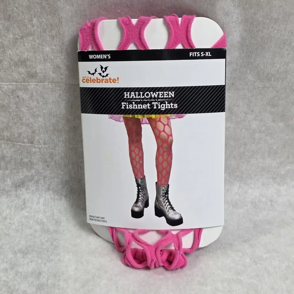 Halloween Way to Celebrate Pink Fishnet Tights Women’s One Size S-XL New