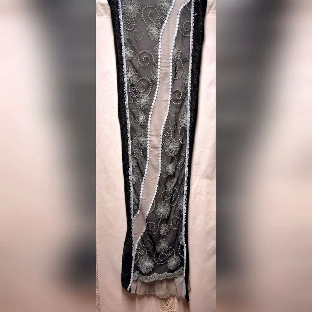 Handmade Floral Embroidery And Lace Table Runner