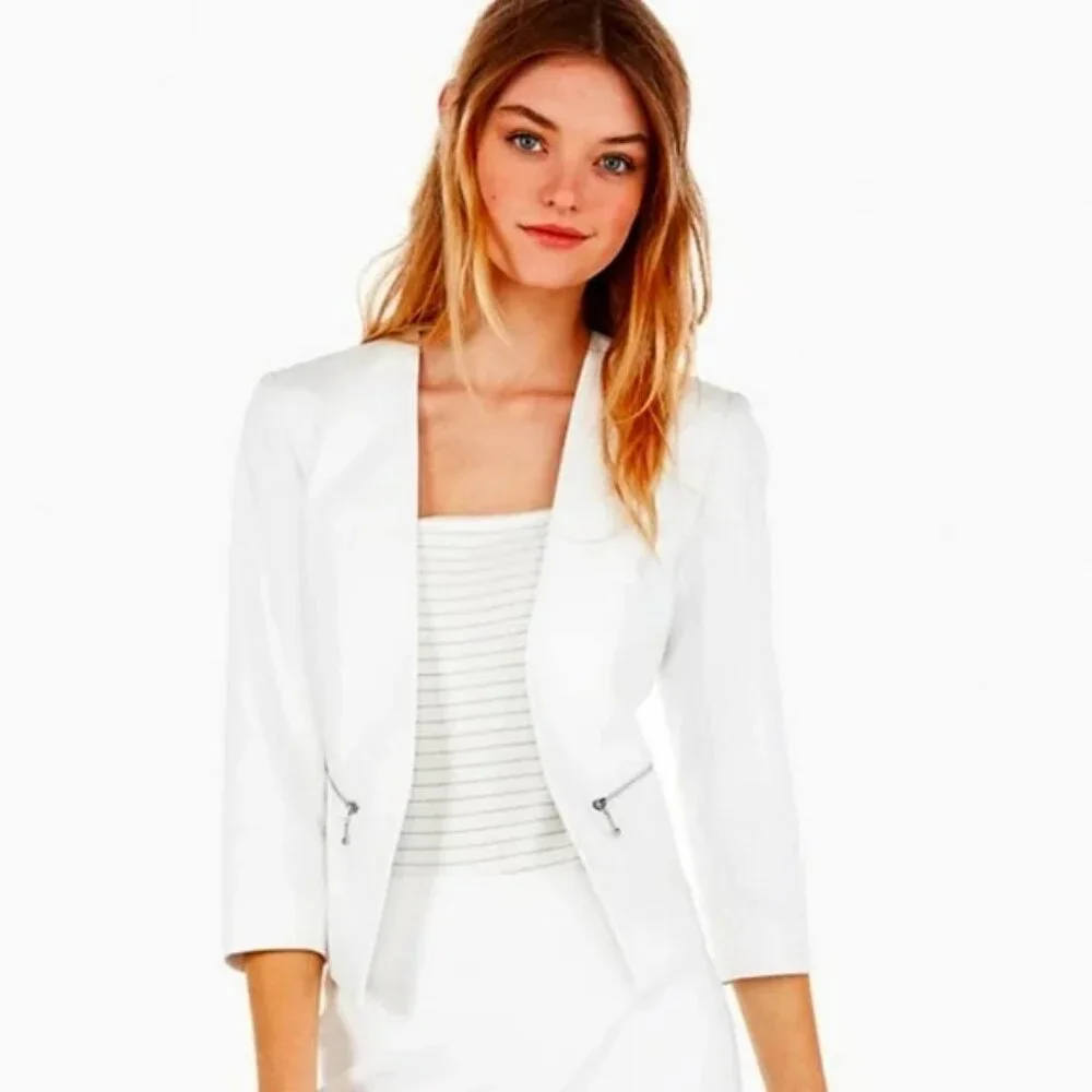 NEW Express Zip Pocket Cutaway Blazer Womens Size 14 Solid White Business Office