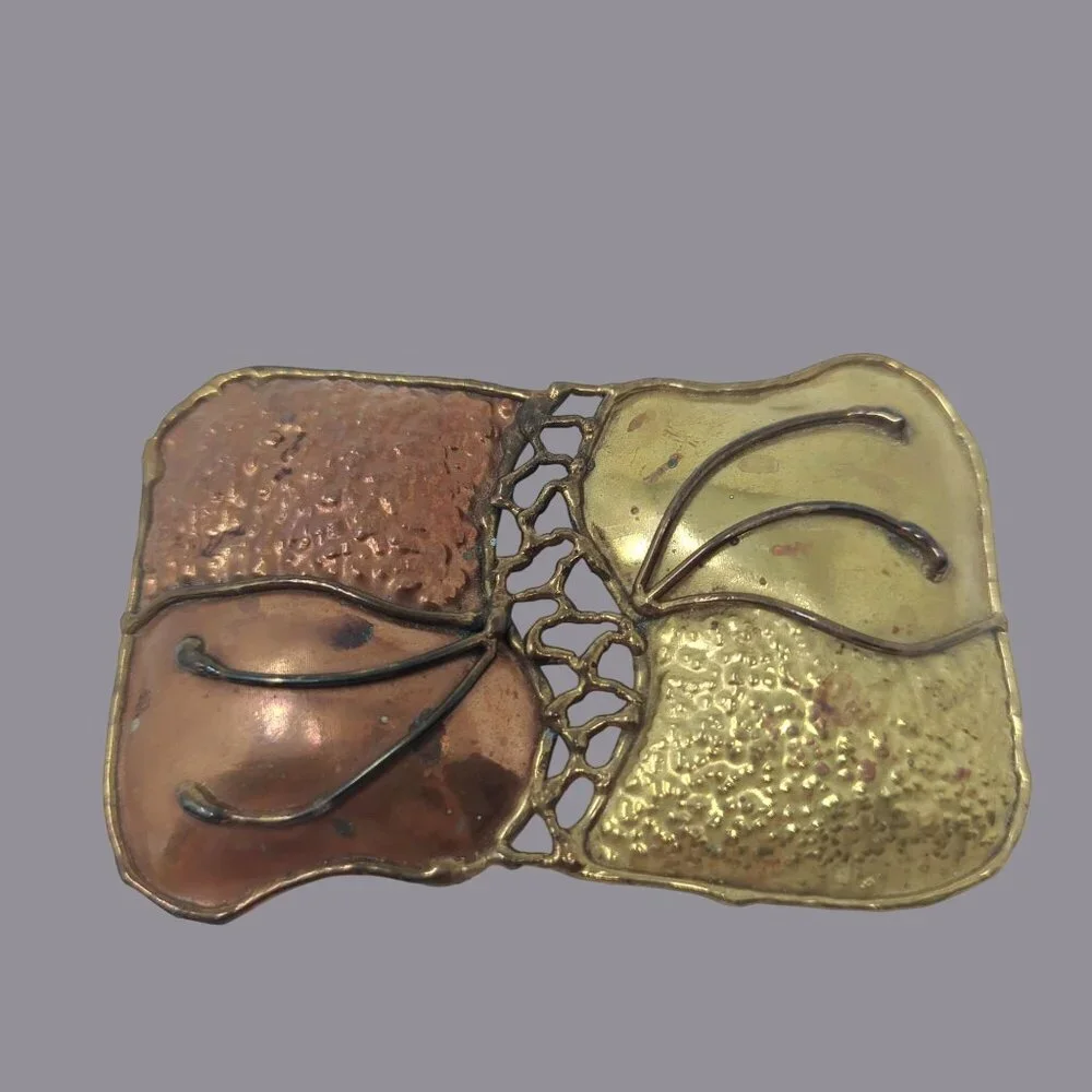 Vintage 80s Brutalist Buckle Belt Bronze Metal Copper