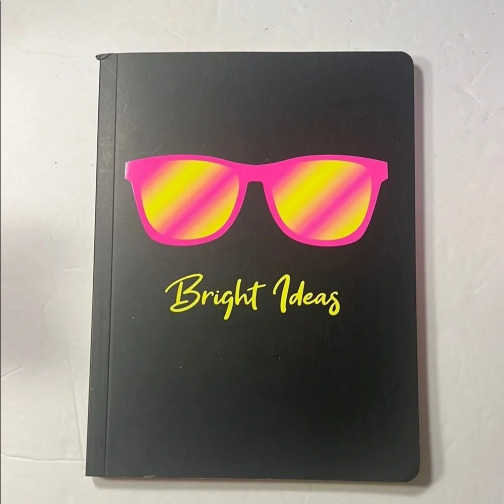Black Notebook with Pink and Yellow Sunglasses Design Neon Pink and yellow