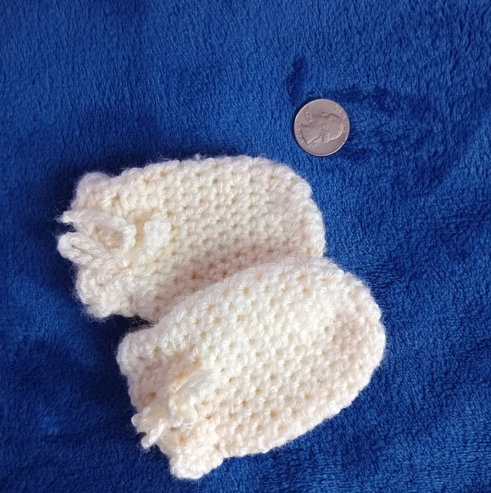 Handmade Cream Crochet Baby Mittens