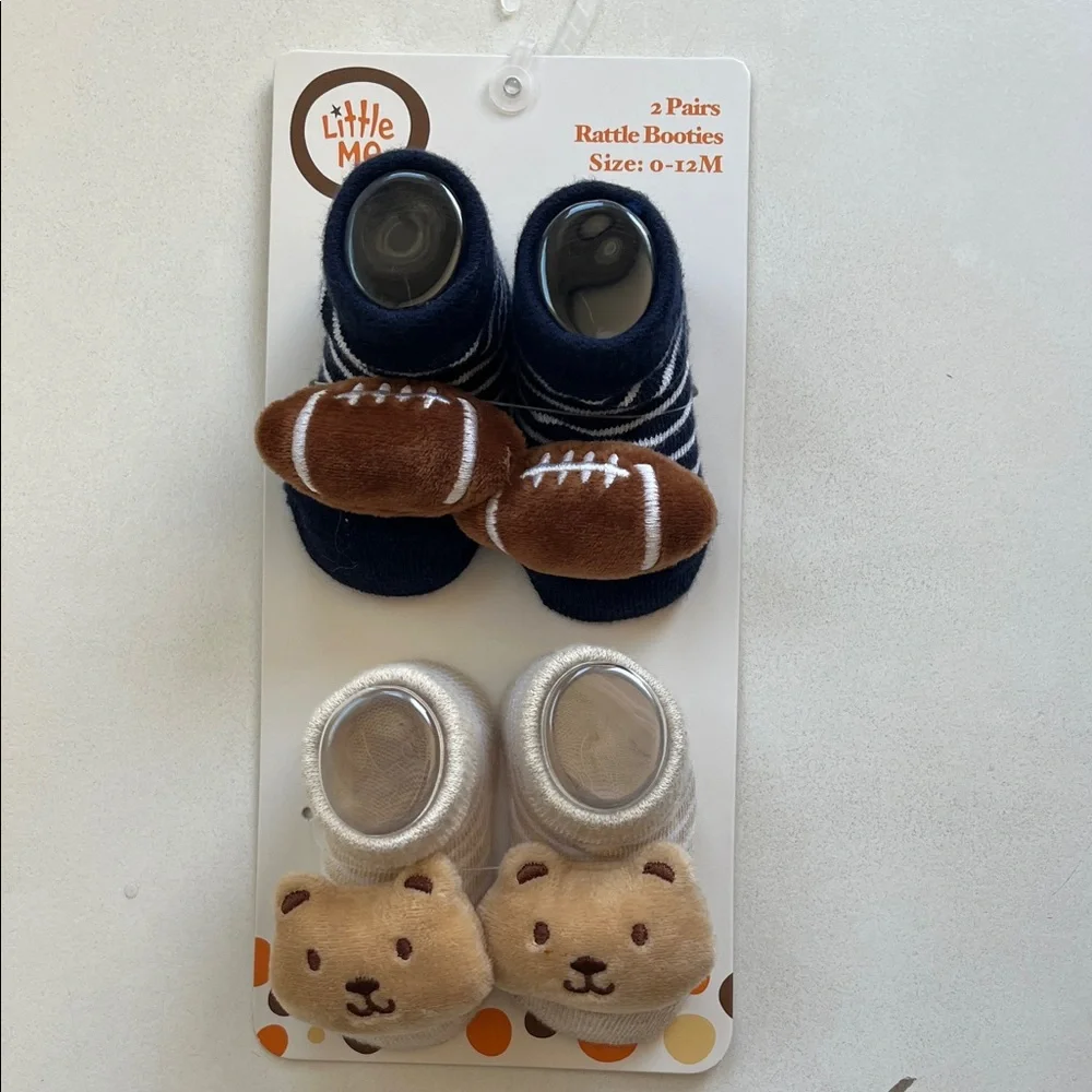 Little Me Navy and Gray Baby Rattle Booties Football/Bears