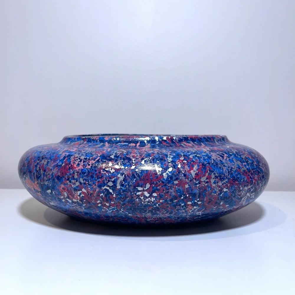 Vintage 1991 Speckled Abstract Blue and Pink Decorative Bowl