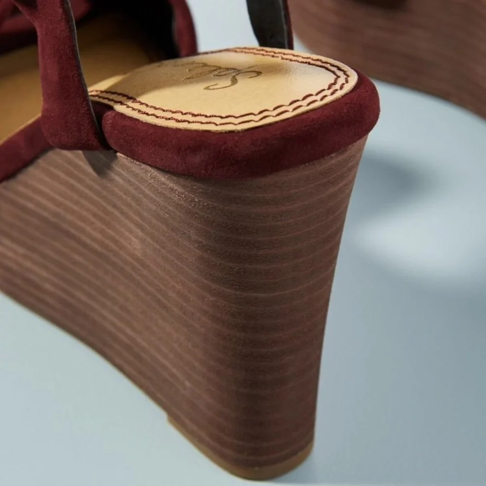 Splendid Anthropologie Nada plum suede platform wedge open-toe heels