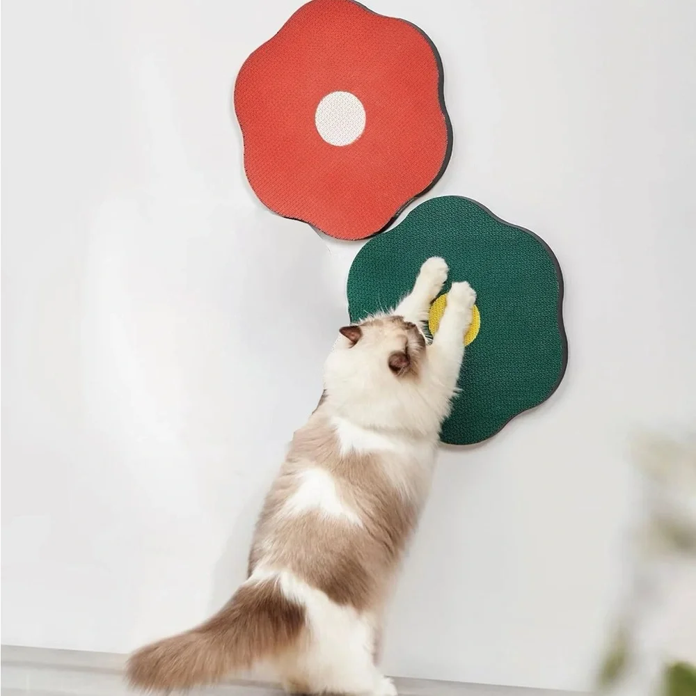 Set of 2 Floral Cat Scratcher Wall Pads - Red and Green
