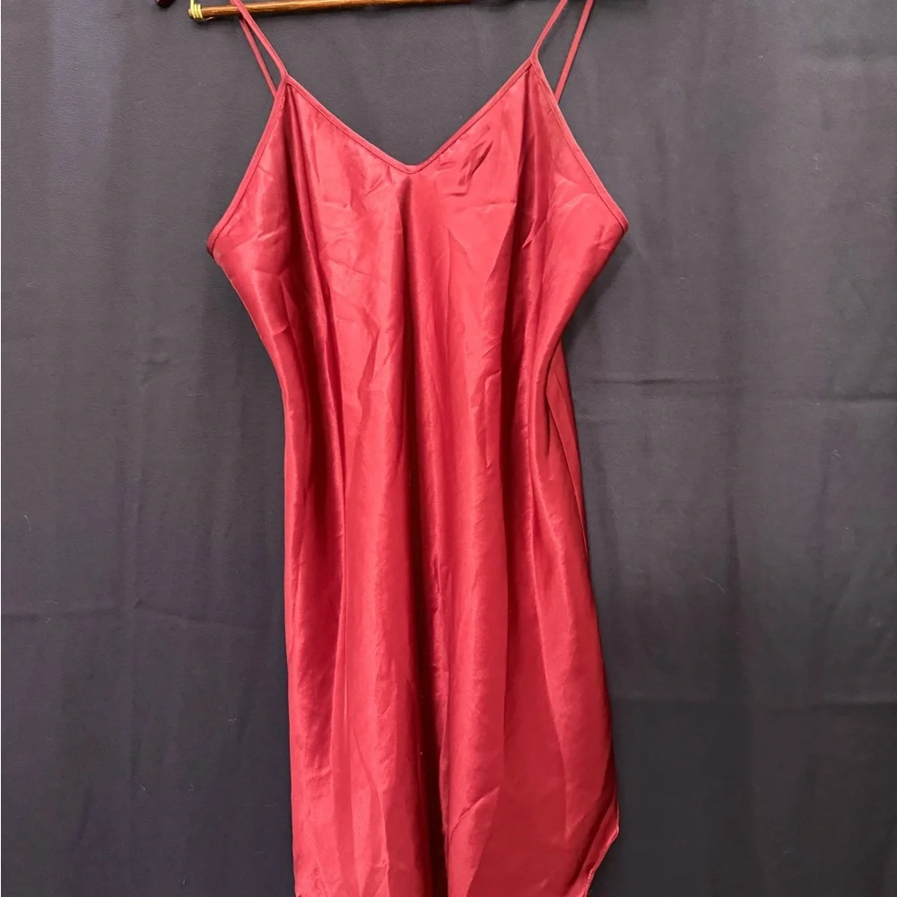 Vtg Wine Burgundy Satin Slip Dress 90s Minimalist Bias Cut Date Night Small Sexy