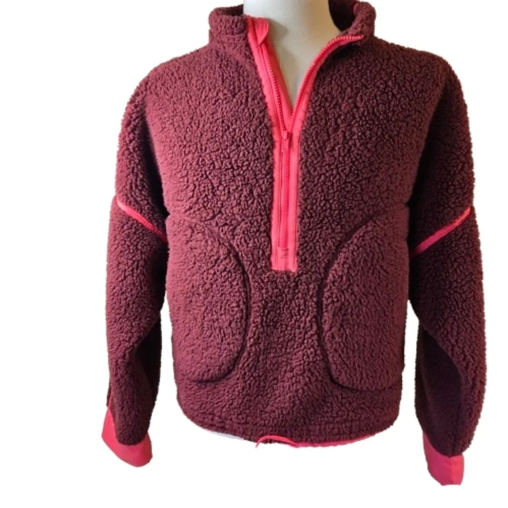 SO Teddy Half Zip Jacket Marroon and Pink Size Large