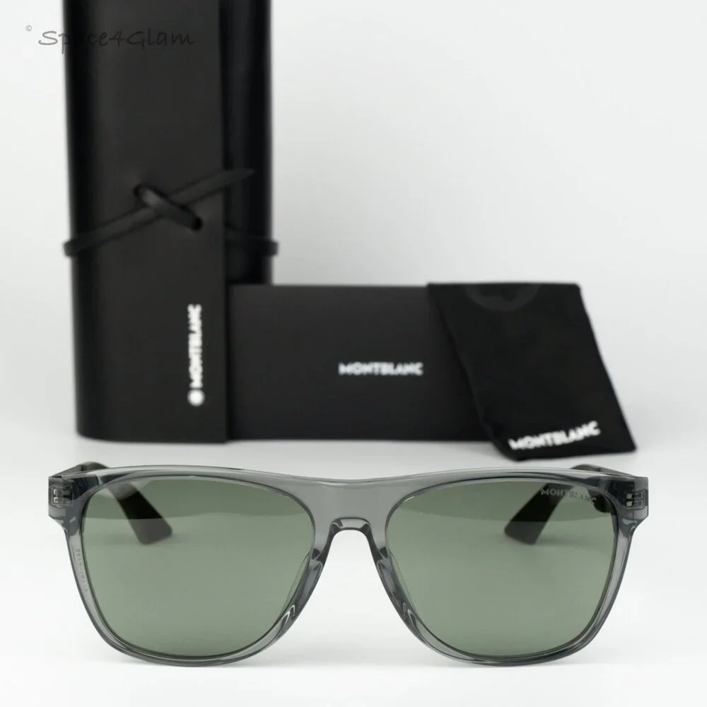 Montblanc Men Sunglasses Grey Ruthenium Green Square MB0298S 003 BRAND NEW