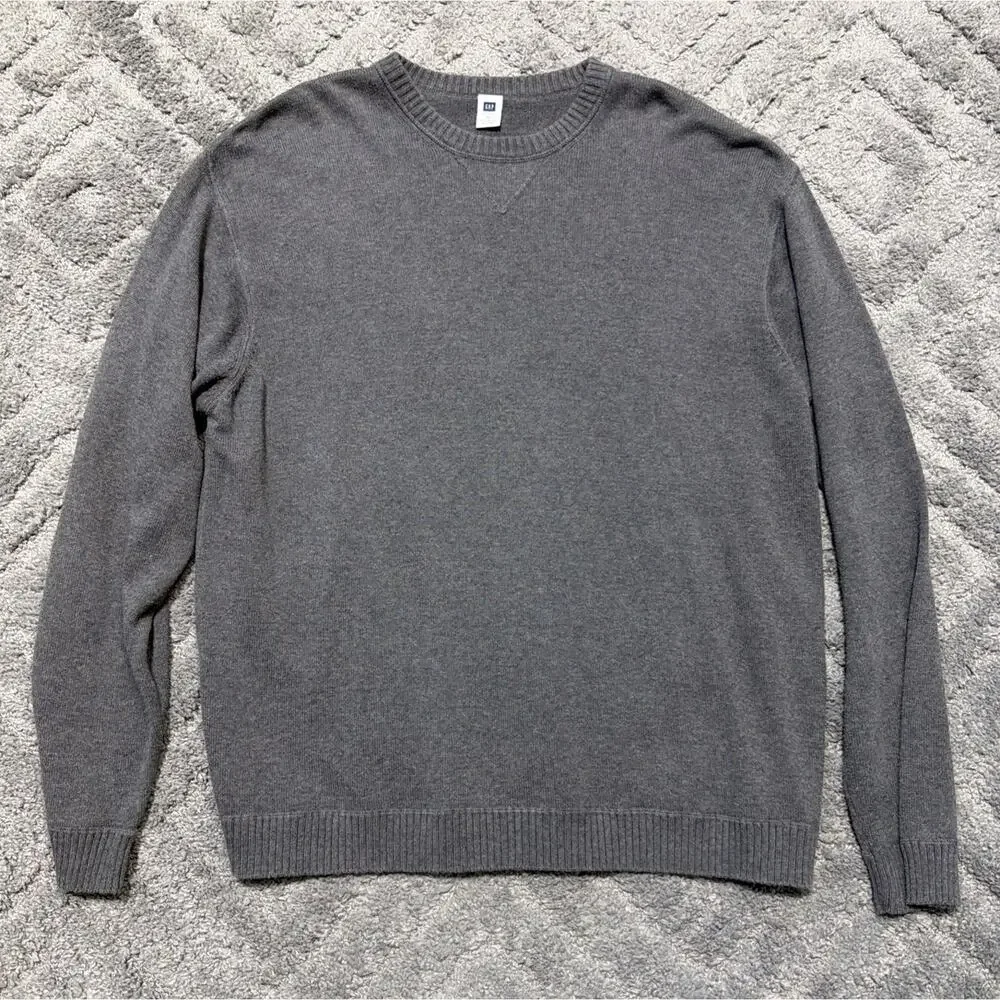 Vintage Y2K GAP Pullover 100% Cotton Sweater XL Gray neck Preppy Minimalist 2003