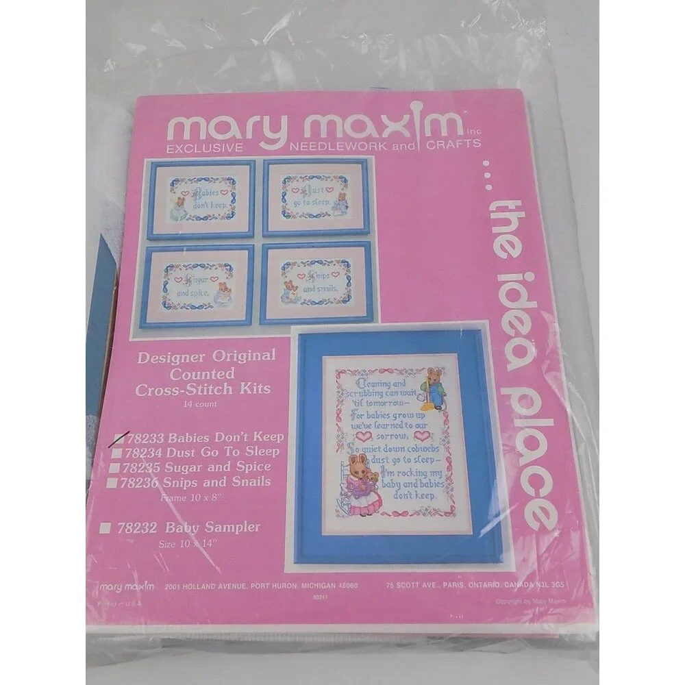 Mary Maxim Counted Cross-Stitch Kit Babies Don't Keep 78233 Frame Figurine