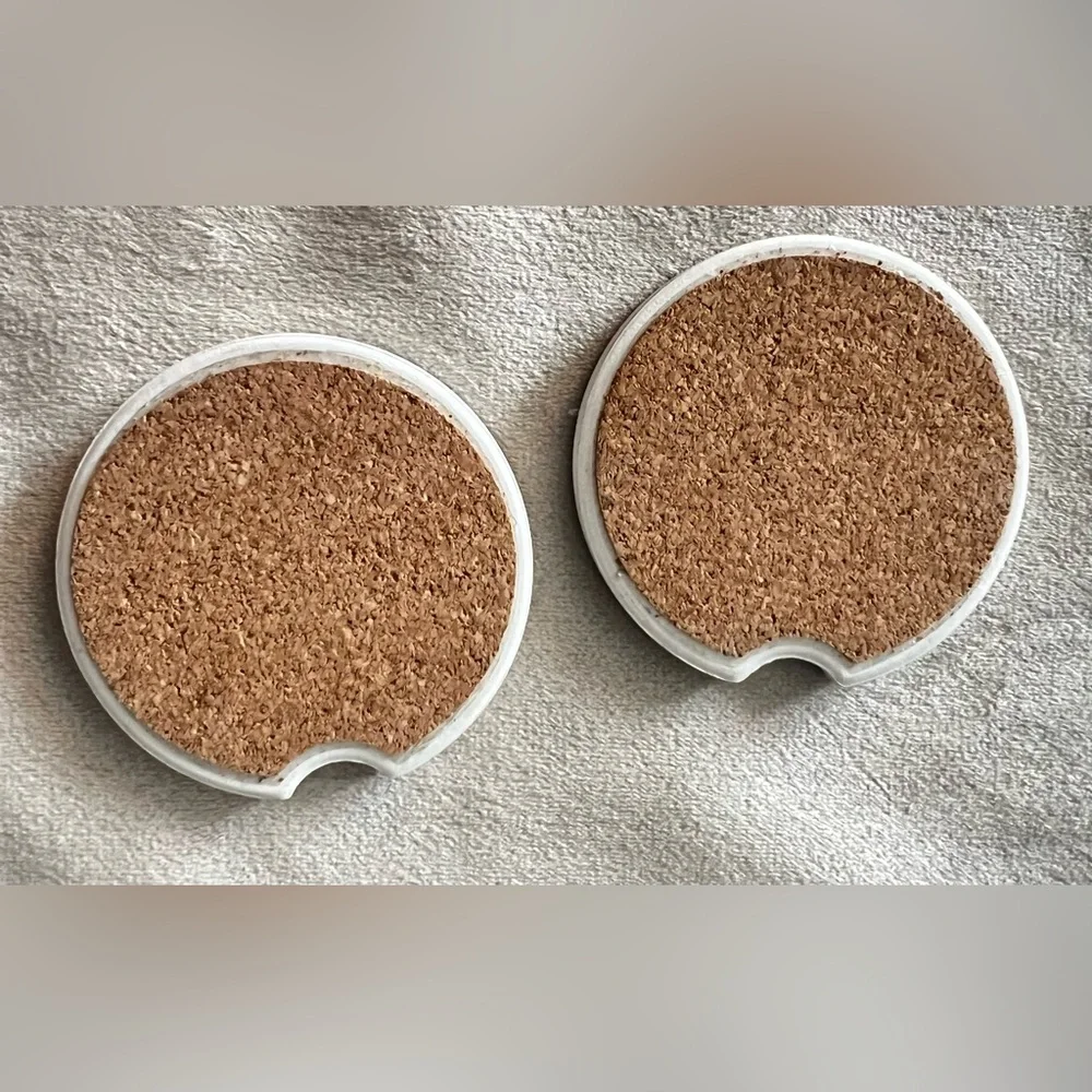 Set of 2 Blue Marble Car Cup Holder Coasters Absorbent Stone w/ Cork Back